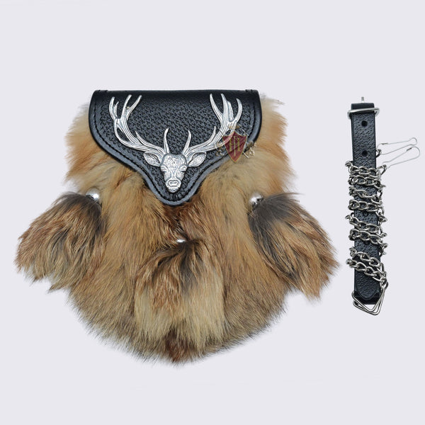 Chrome Plated Stag Semi Dress Fox Fur With Black Leather Sporran