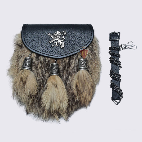 Scottish Kilt Semi Dress Fox Fur Sporran 100% Genuine Leather Sporran