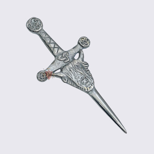 Scotland Coo Ox Sword Shiny Antique Kilt Pin