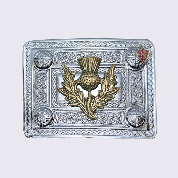 Full Polish Celtic Buckle with new model of Gold thistle Badge