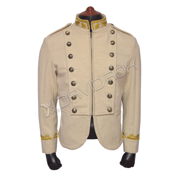 Women’s Military Army Band Zipper Jacket in Off-White Wool