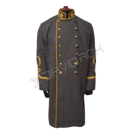 Confederate Officer’s Frock Coat Gray Wool with Piping Trim Collar & Cuffs