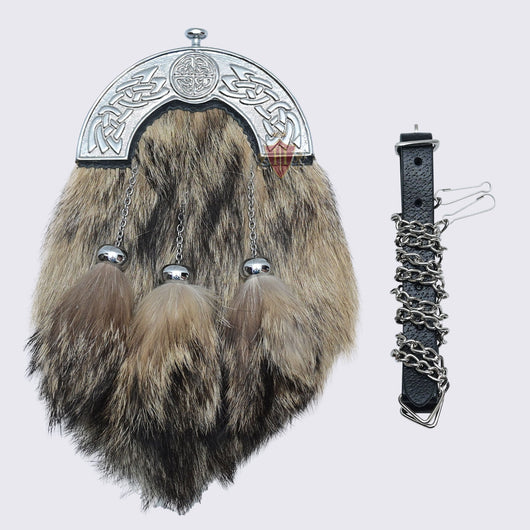 Dara knot Celtic Chrome Cantle With Brown Fox Fur Full Dress