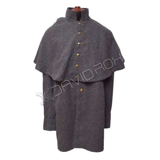 CS Foot Budget Line Short Greatcoat Light Grey Wool Coat with Brass Buttons