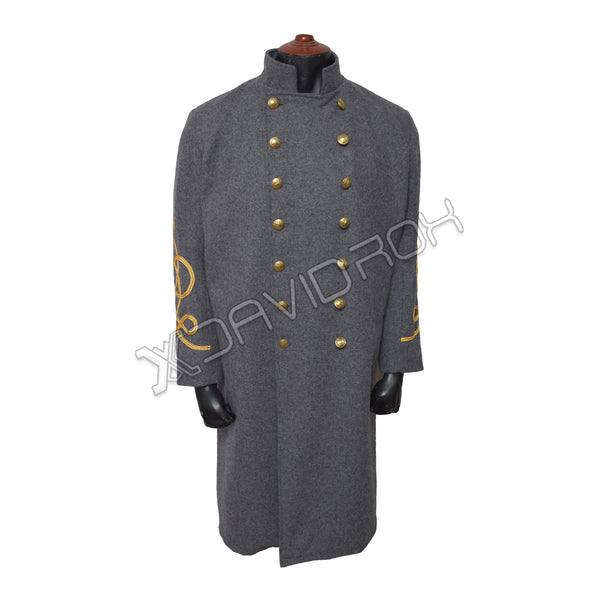 Officer’s Double-Breasted CS Frock Coat Light Gray Wool Civil War Reproduction