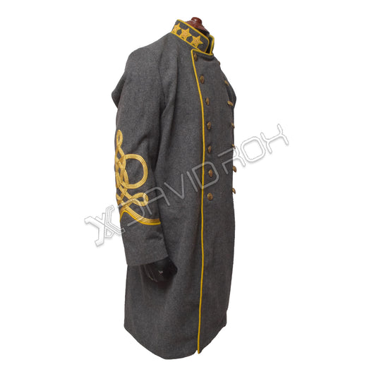 Confederate Officer’s Frock Coat Gray Wool with Piping Trim Collar & Cuffs