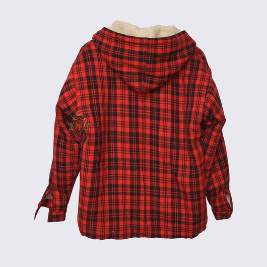 Lumberjack Sherpa Wool Fabric Lined Red/Black  Tartan Hoodies