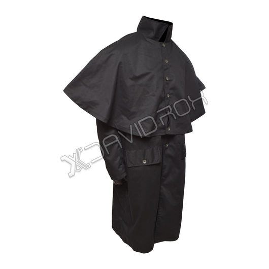 Black Cotton Duster Foot Pattern Greatcoat Durable and Versatile Outerwear