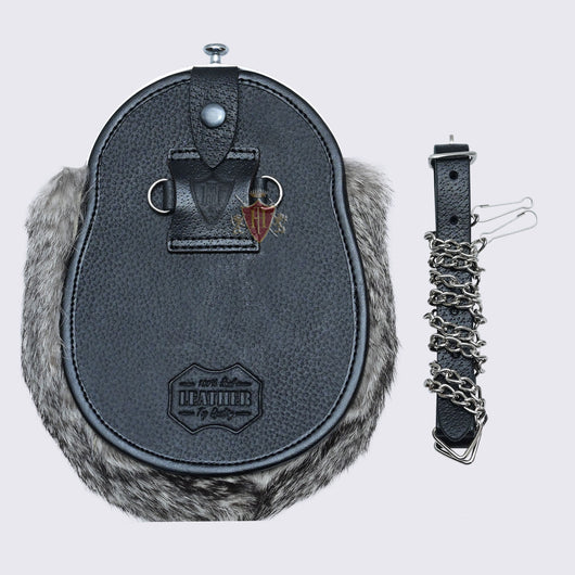 Stag Cantle Full Dress Sporran Multi Gray Rabbit Fur Sporran three tassels Chromed Metal Parts