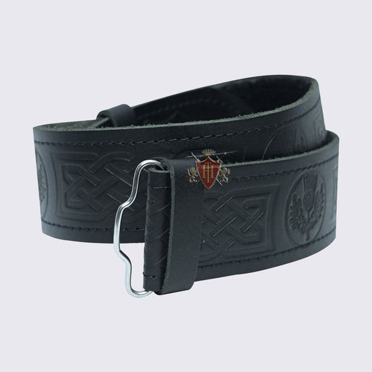 Scottish Flower and Celtic knot work Embossed Leather Kilt Belt