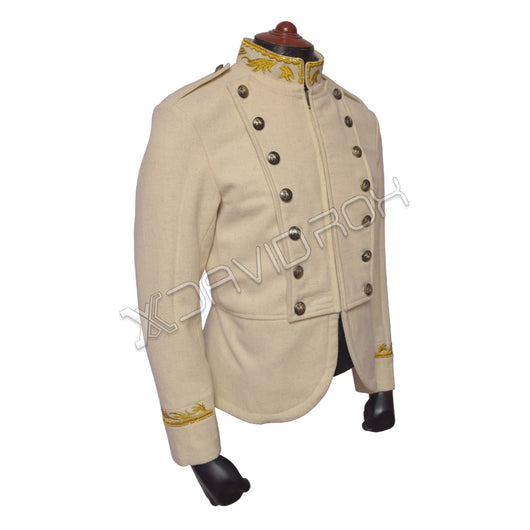 Women’s Military Army Band Zipper Jacket in Off-White Wool