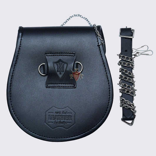 Scottish Embossed with Key lock Black Leather Day Wear Sporran