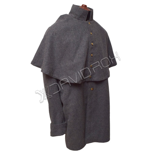 CS Foot Budget Line Short Greatcoat Light Grey Wool Coat with Brass Buttons