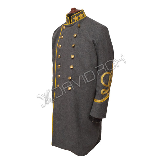 Confederate Officer’s Frock Coat Gray Wool with Piping Trim Collar & Cuffs