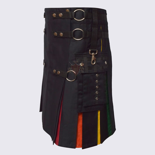 Rainbow Utility Kilt in Black A Bold Expression of Style and Function