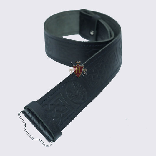 Scottish Flower and Celtic knot work Embossed Leather Kilt Belt