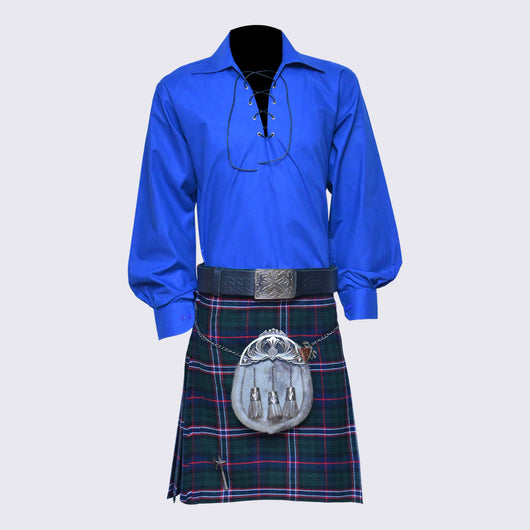 Royal Blue Men's Scottish Highland Jacobite Shirts Jacobean Ghillie