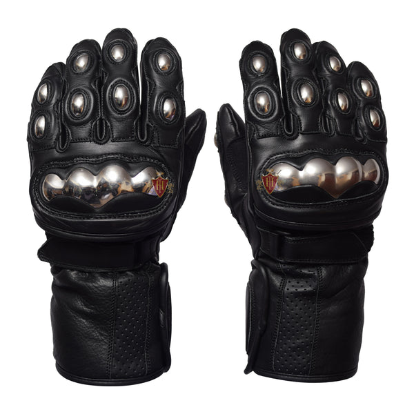 Men Thermal Lining Motorbike Riding Genuine Leather Gloves