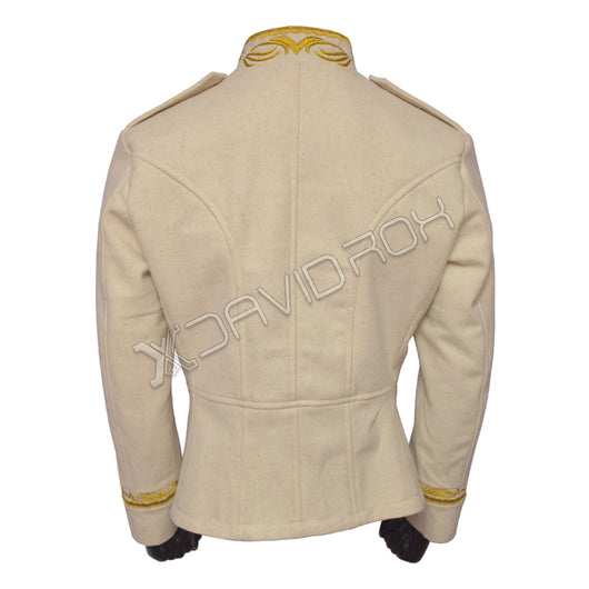 Women’s Military Army Band Zipper Jacket in Off-White Wool