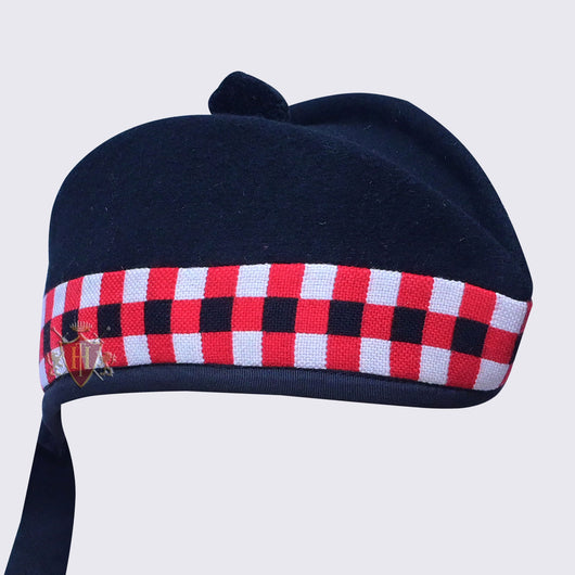 Black Glengarry Hat with Red Black and White dicing