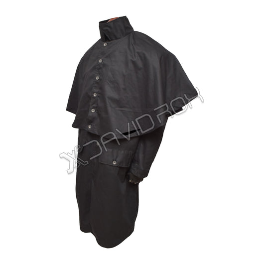 Black Cotton Duster Foot Pattern Greatcoat Durable and Versatile Outerwear