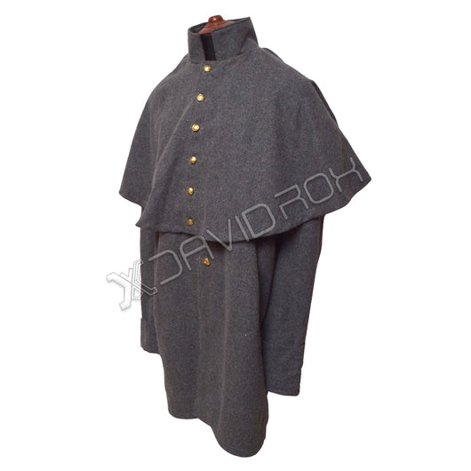 CS Foot Budget Line Short Greatcoat Light Grey Wool Coat with Brass Buttons