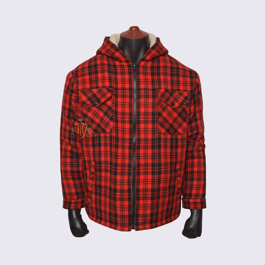 Lumberjack Sherpa Wool Fabric Lined Red/Black  Tartan Hoodies