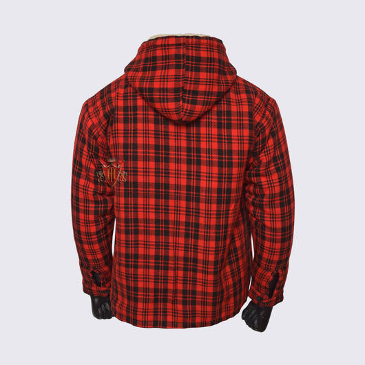 Lumberjack Sherpa Wool Fabric Lined Red/Black  Tartan Hoodies