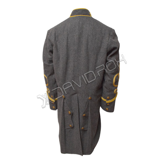 Confederate Officer’s Frock Coat Gray Wool with Piping Trim Collar & Cuffs