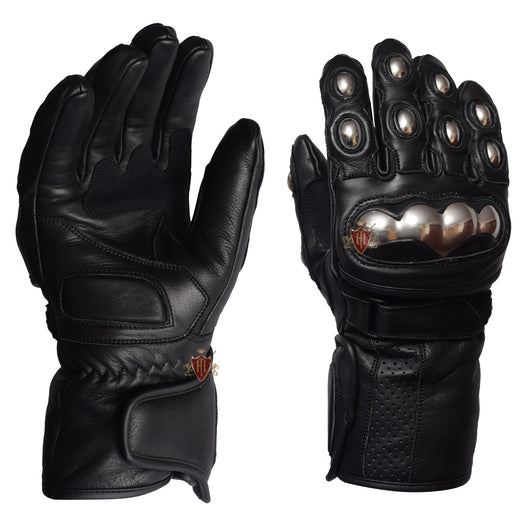 Men Thermal Lining Motorbike Riding Genuine Leather Gloves