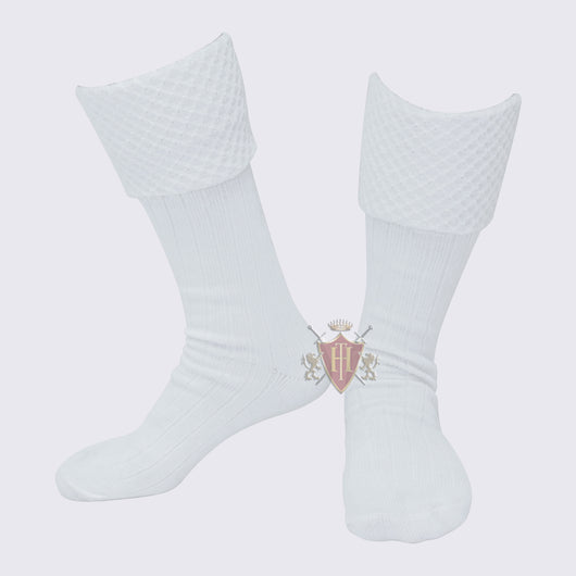 Diamond Cuff Men White Scottish Highland Wear Kilt Hose Socks