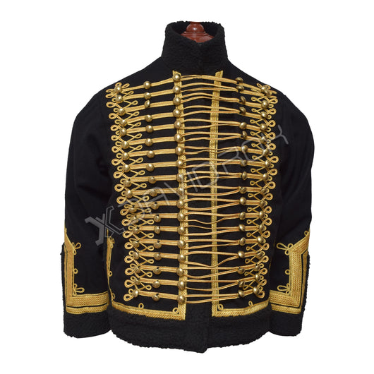 7th Hussar Lieutenant Pelisse Jacket Black Wool with Gold Braid