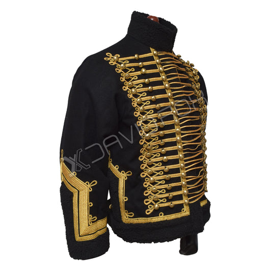 7th Hussar Lieutenant Pelisse Jacket Black Wool with Gold Braid