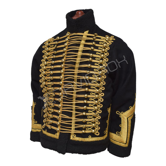 7th Hussar Lieutenant Pelisse Jacket Black Wool with Gold Braid