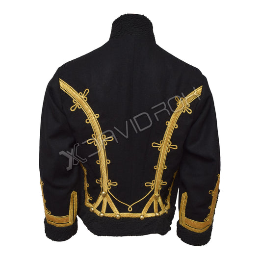 7th Hussar Lieutenant Pelisse Jacket Black Wool with Gold Braid