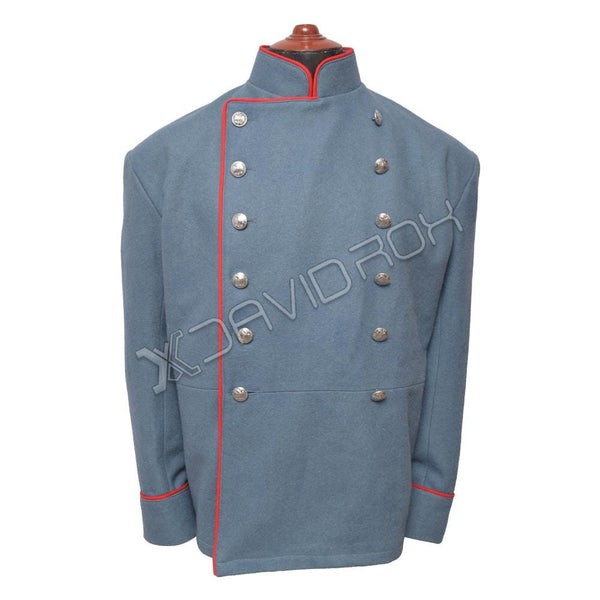 Blue Knit Fabric with Red Piping and Silver-Plated Brass Buttons Classic Elegance in Design