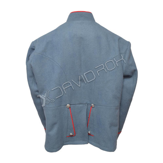 Blue Knit Fabric with Red Piping and Silver-Plated Brass Buttons Classic Elegance in Design