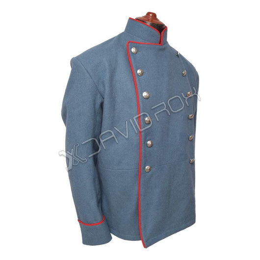 Blue Knit Fabric with Red Piping and Silver-Plated Brass Buttons Classic Elegance in Design