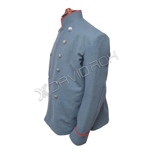 Blue Knit Fabric with Red Piping and Silver-Plated Brass Buttons Classic Elegance in Design